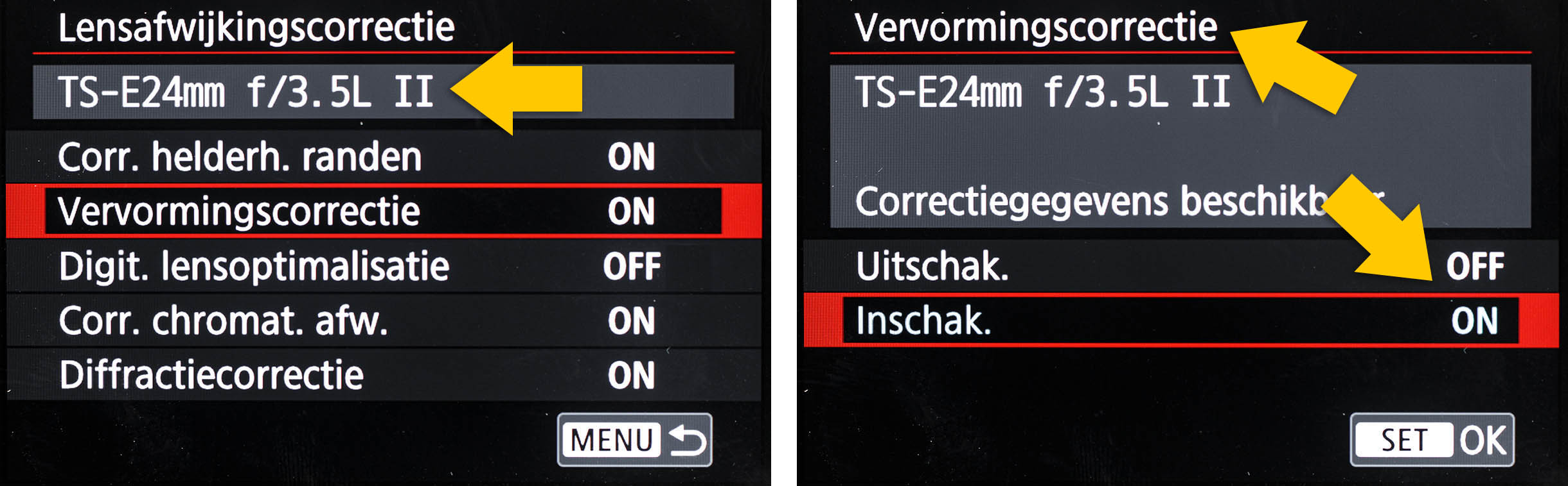 vervormingscorrectie aan-uit