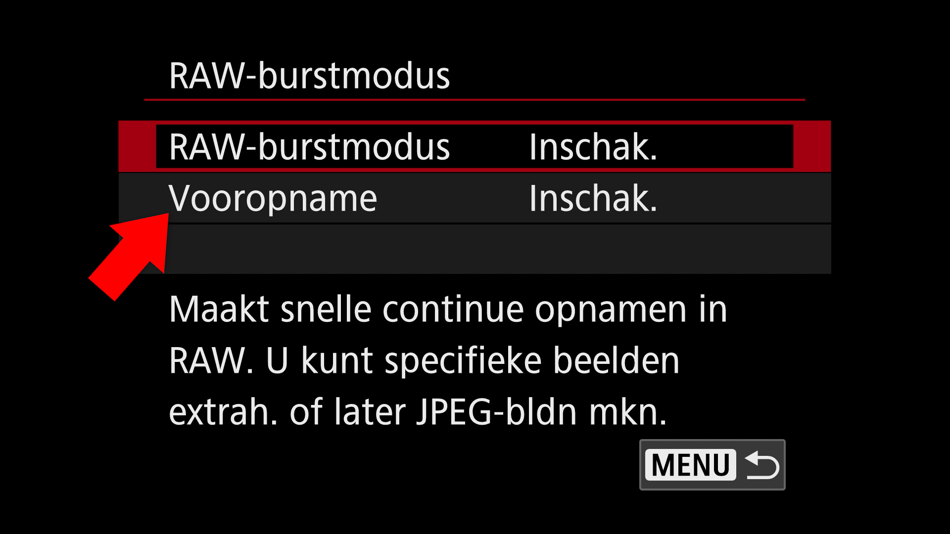 RWA-burst menu