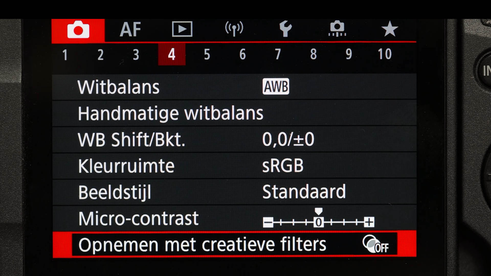 creatieve filters menu