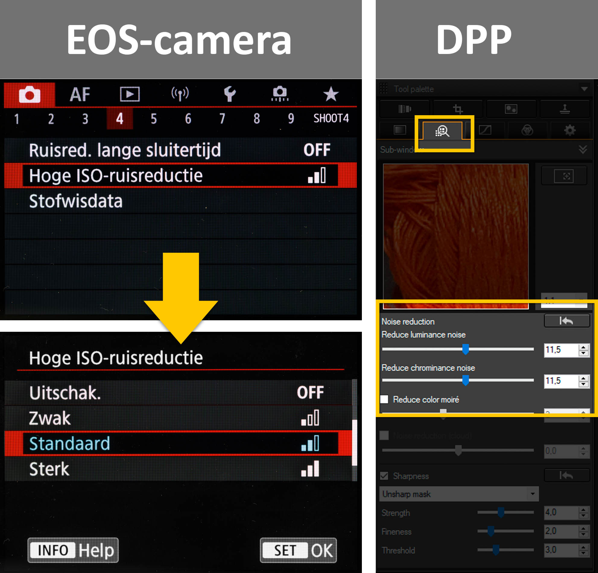 Hoge ISO-reductie vs NR-L