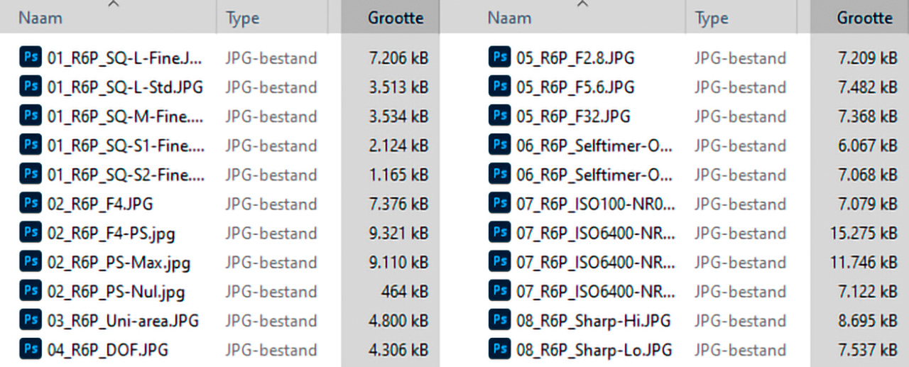 JPEG-bestandsgrootte