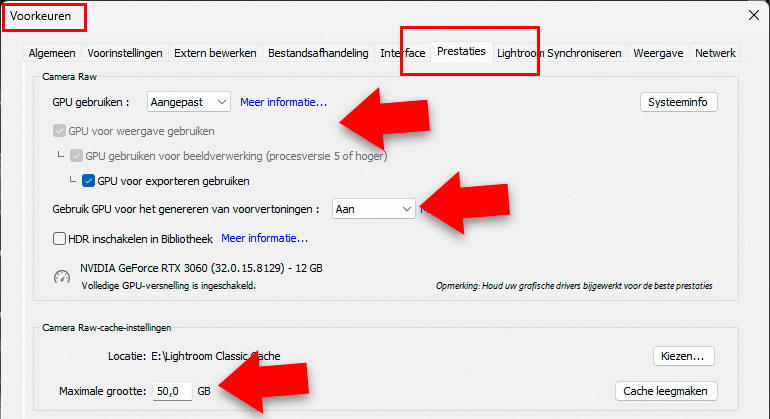 Voorkeuren, Prestaties